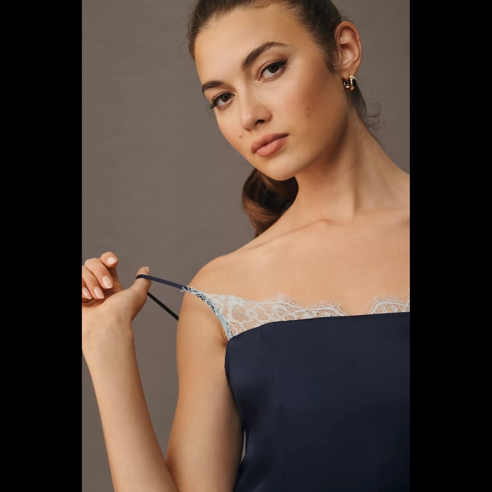 Anthropologie Lace-Trimmed Asymmetrical Midi Slip Dress - Picture 3 of 15